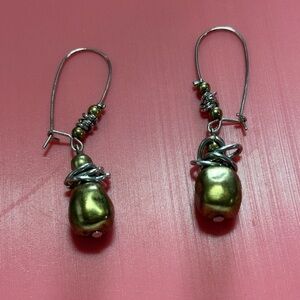 Green and Silver Drop Earrings